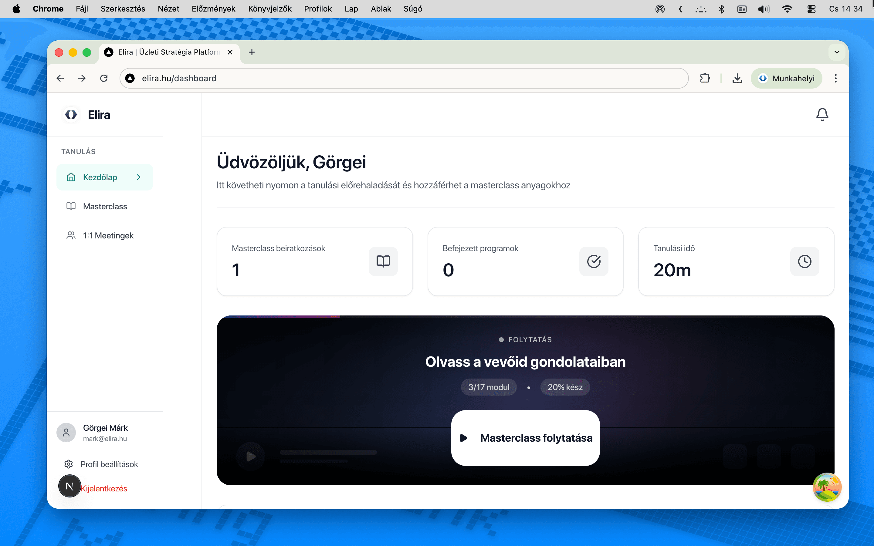 Elira platform dashboard nézet